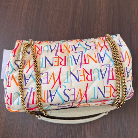 YSL Saint Laurent Jamie Medium Logo Print Quilted Silk Crossbody Handbag - Picture 3 of 13